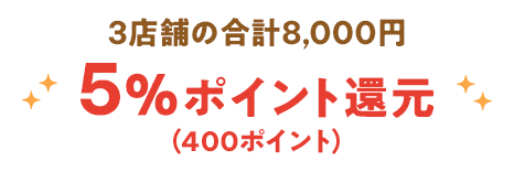 3店舗合計8,000円に対し5％（400ポイント）が還元されます。